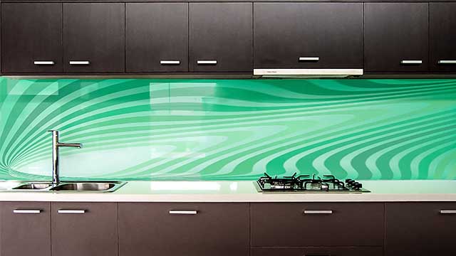 GraphXglass™ - Printed Glass Kitchen Splashback - Green Swirls - Torquay - Supply & Install & Photography by - geelongsplashbacks.com.au